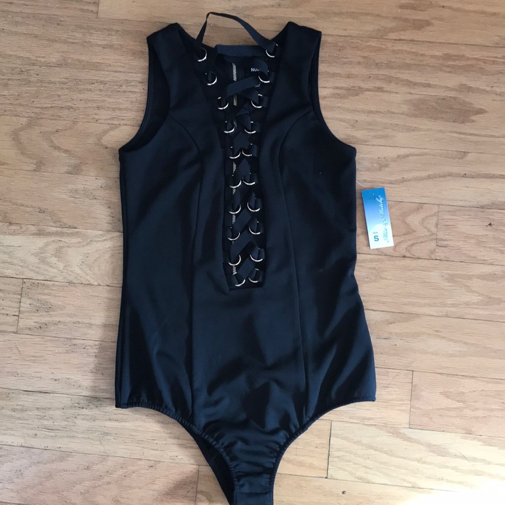 Lace up front plunge bodysuit